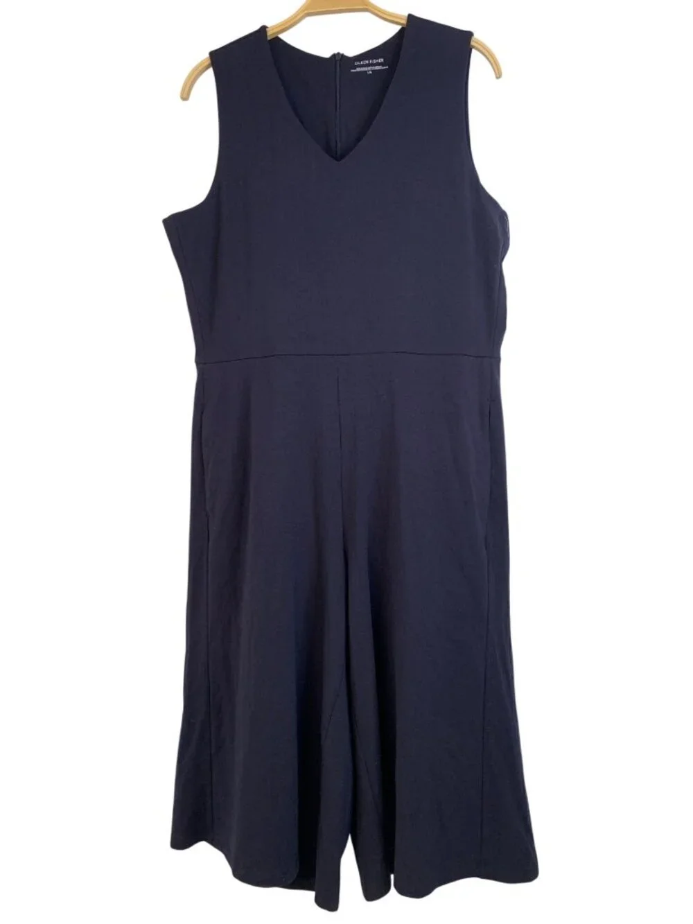 Eileen Fisher Cotton Stretch Jersey Wide Leg Jumpsuit Ink Navy Large NWT $298